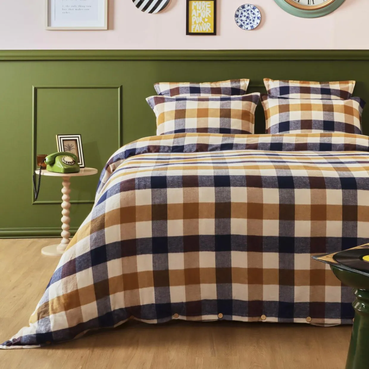 Housse de couette flanelle de coton (260 x 240 cm) Nina carreaux Multicolore