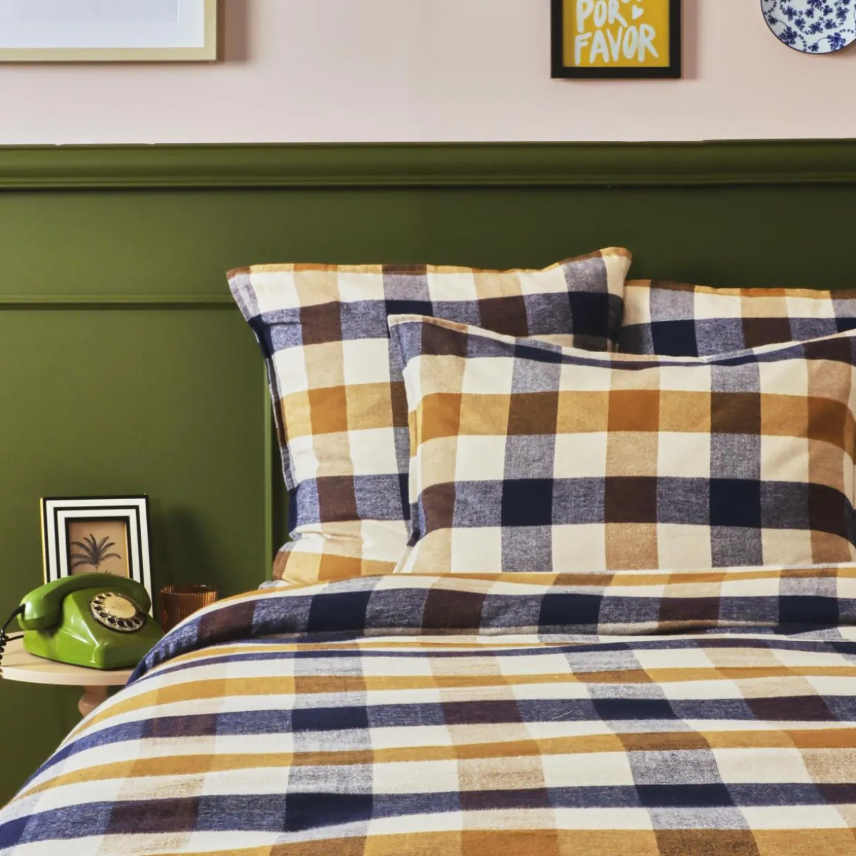 Housse de couette flanelle de coton (140 x 200 cm) Nina carreaux Multicolore