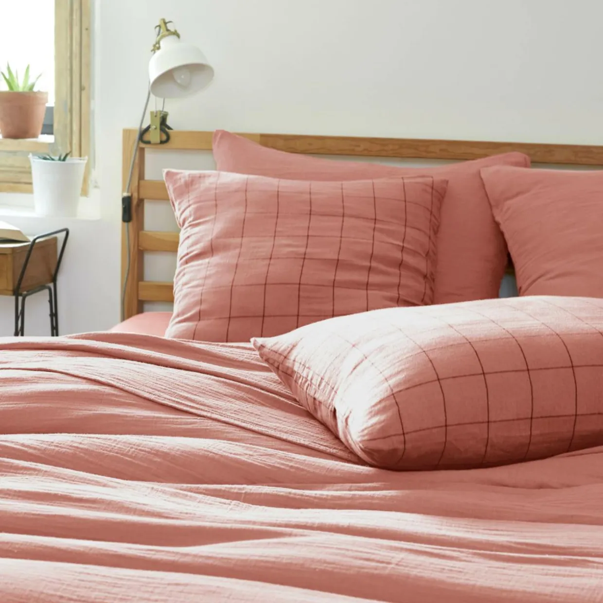 Housse de couette gaze de coton (200 x 200 cm) Gaïa Match Rose pêche