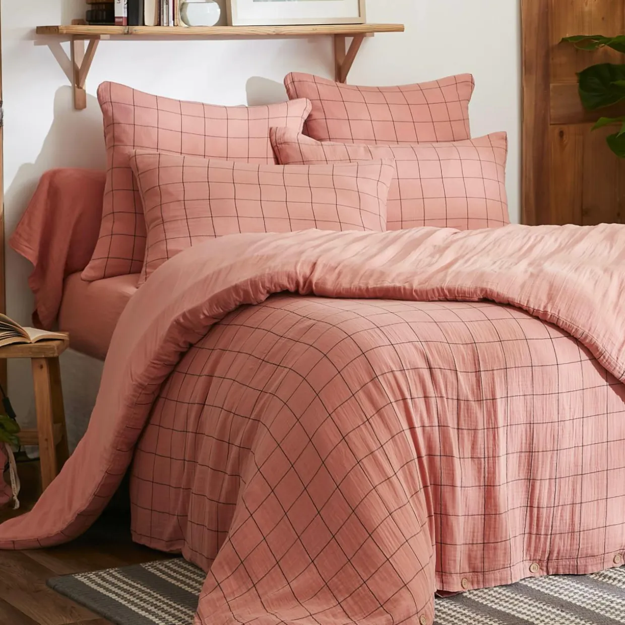 Housse de couette gaze de coton (260 x 240 cm) Gaïa Match Rose pêche