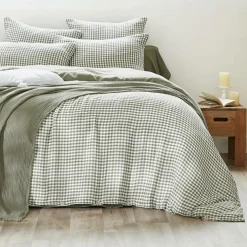 Housse de couette gaze de coton (200 x 200 cm) Gaïa vichy Vert romarin