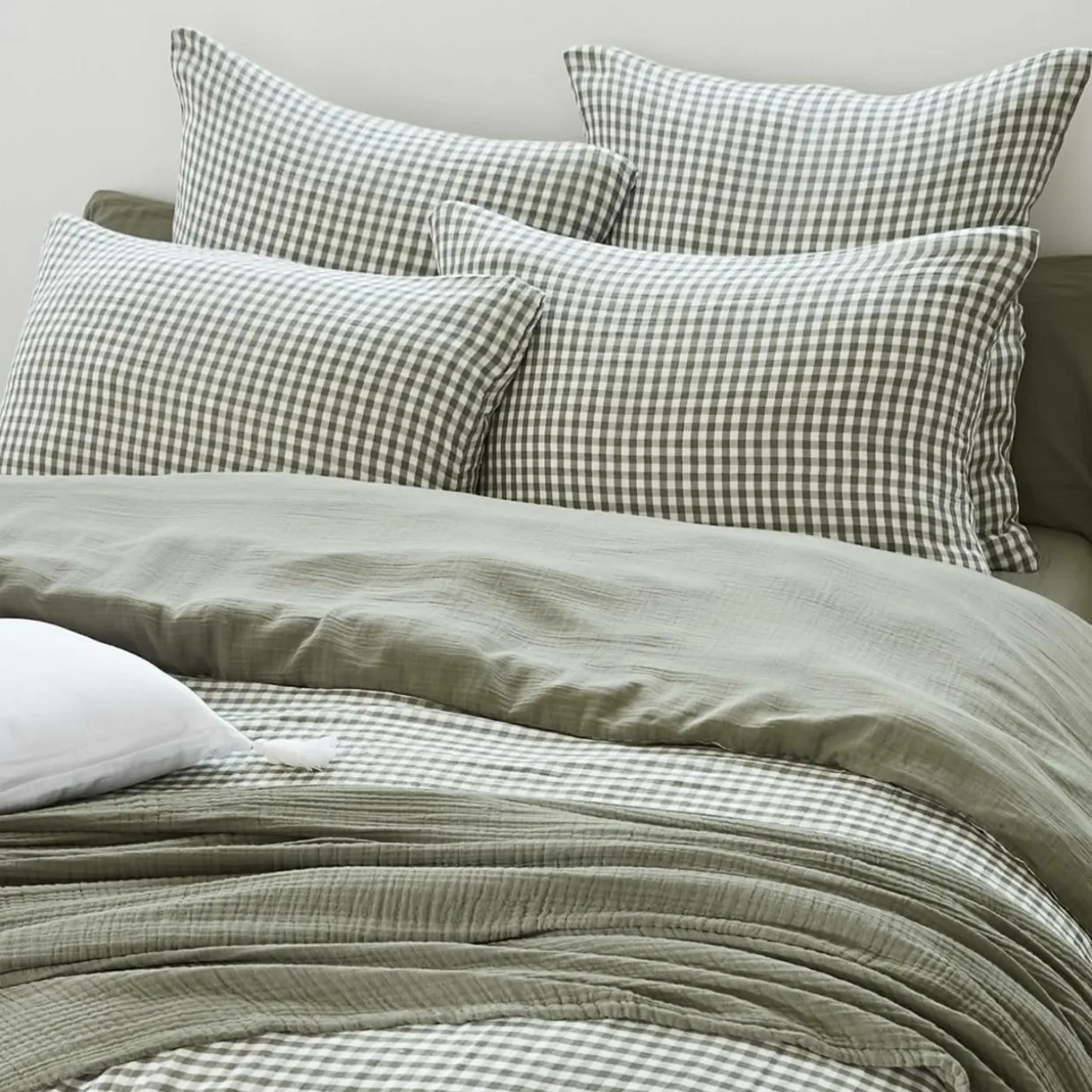 Housse de couette gaze de coton (200 x 200 cm) Gaïa vichy Vert romarin
