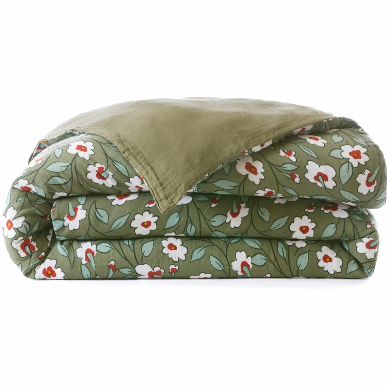 Housse de couette gaze de coton (240 x 220 cm) Gaïa marguerite Vert romarin