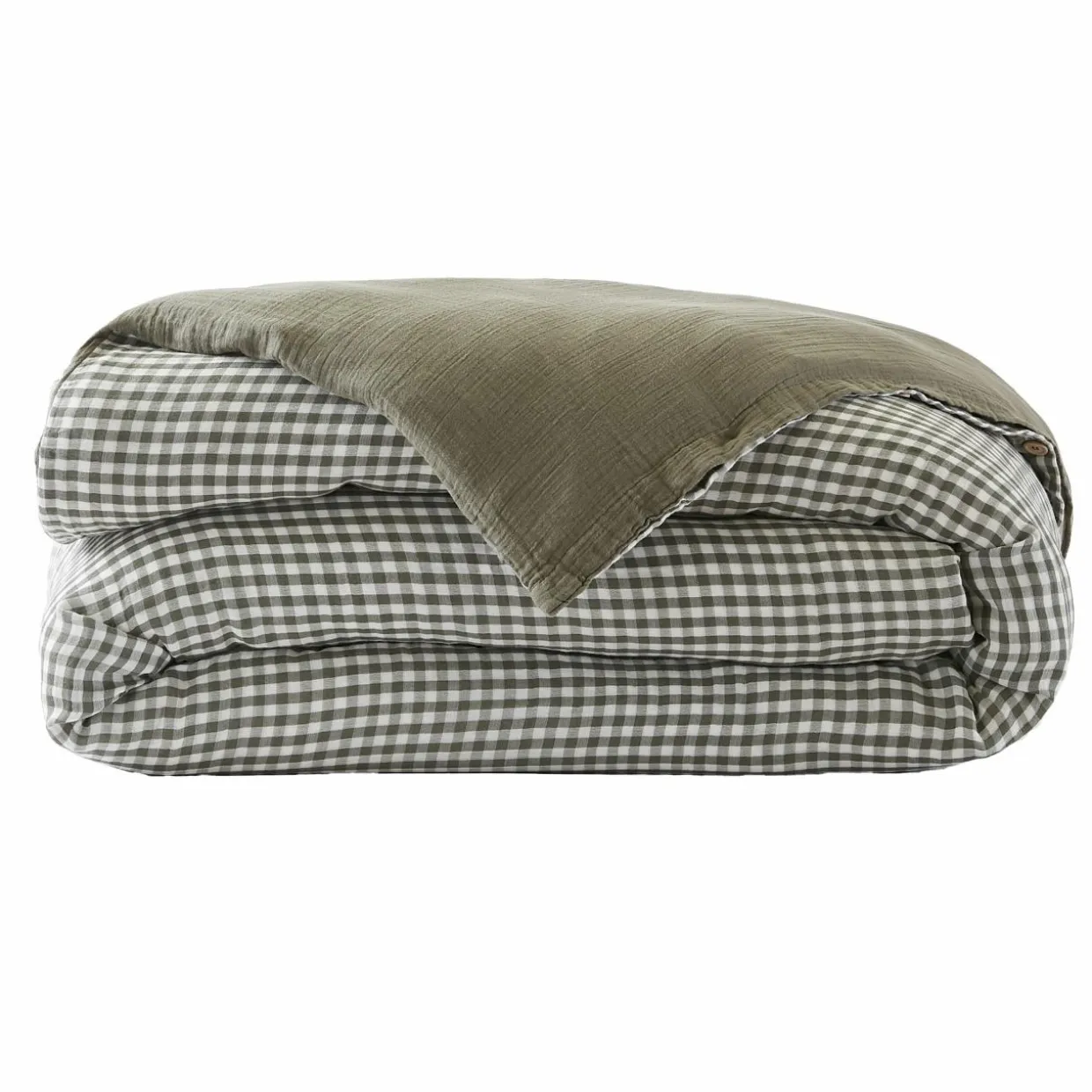 Housse de couette gaze de coton (240 x 220 cm) Gaïa vichy Vert romarin