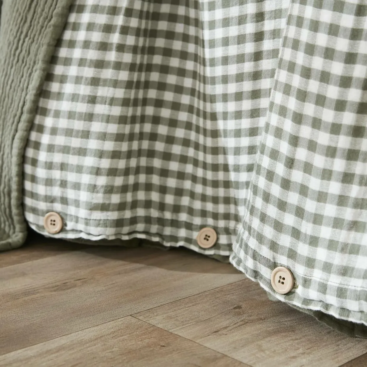 Housse de couette gaze de coton (240 x 220 cm) Gaïa vichy Vert romarin