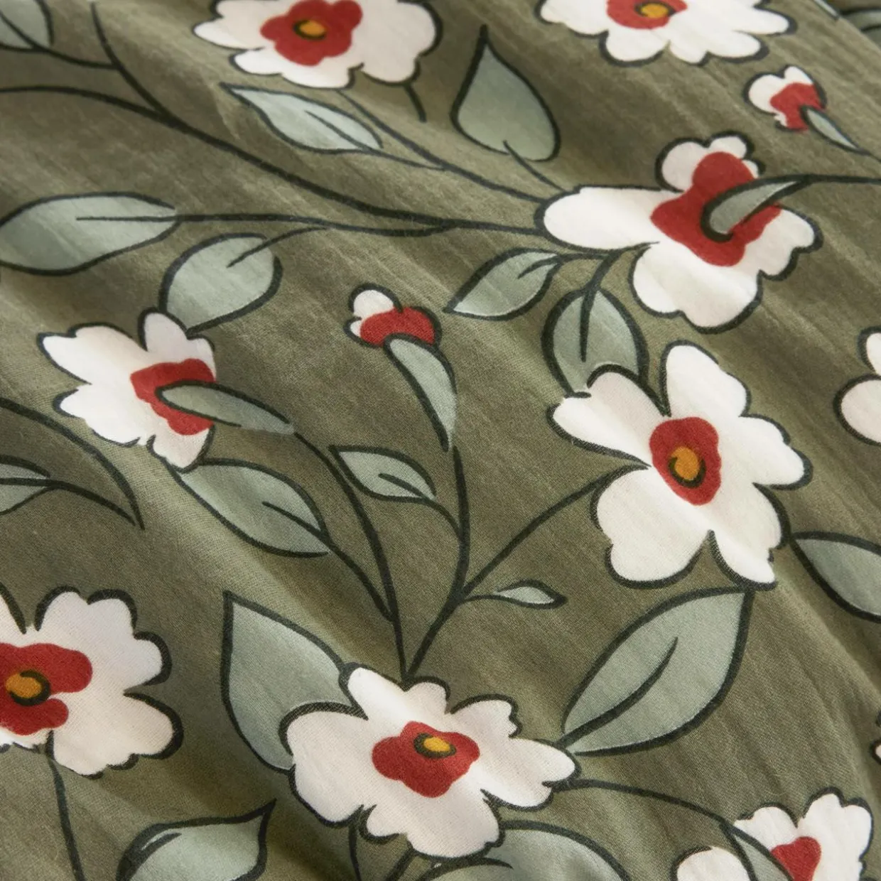 Housse de couette gaze de coton (260 x 240 cm) Gaïa marguerite Vert romarin