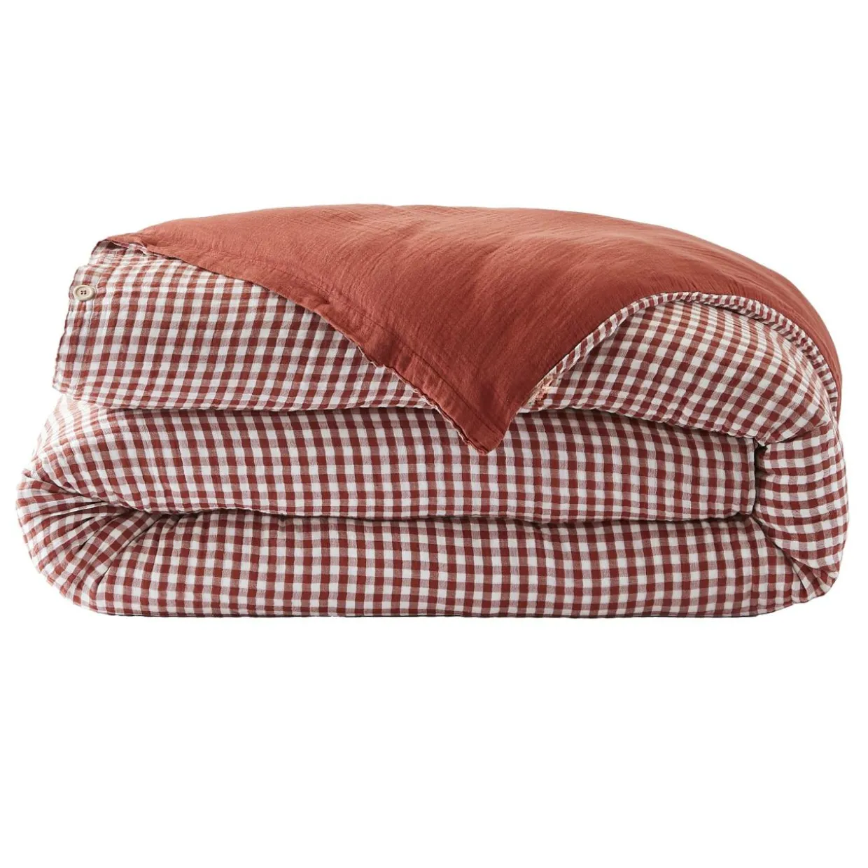 Housse de couette gaze de coton (260 x 240 cm) Gaïa vichy Terracotta