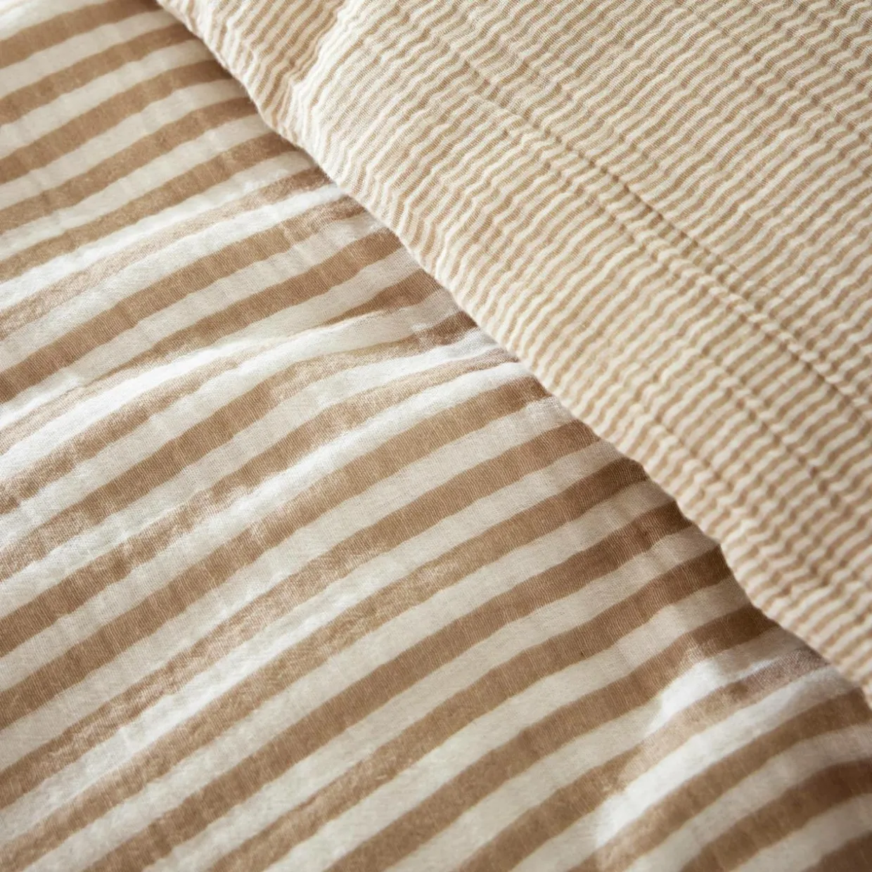 Housse de couette gaze de coton (280 x 240 cm) Gaïa rayures Ficelle
