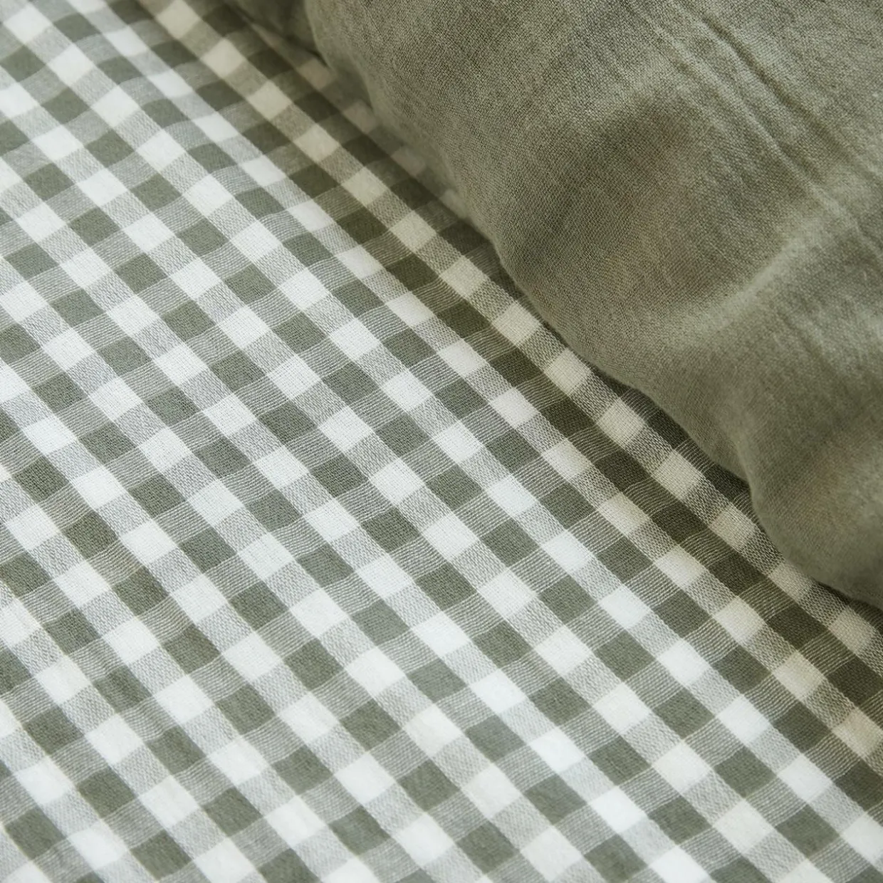 Housse de couette gaze de coton (280 x 240 cm) Gaïa vichy Vert romarin