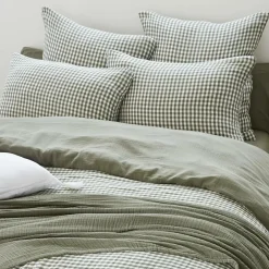 Housse de couette gaze de coton (280 x 240 cm) Gaïa vichy Vert romarin