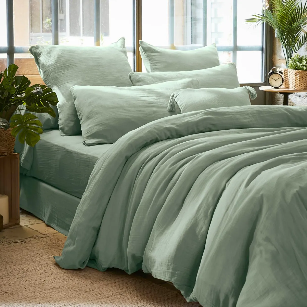 Housse de couette gaze de coton (260 x 240 cm) Gaïa Vert eucalyptus