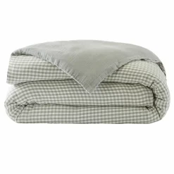 Housse de couette gaze de coton (140 x 200 cm) Gaïa vichy Vert eucalyptus