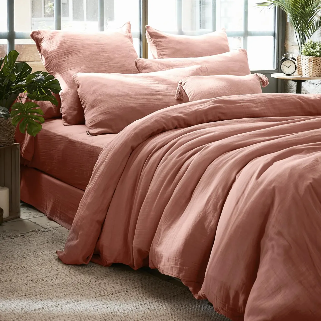 Housse de couette gaze de coton (200 x 200 cm) Gaïa Rose pêche