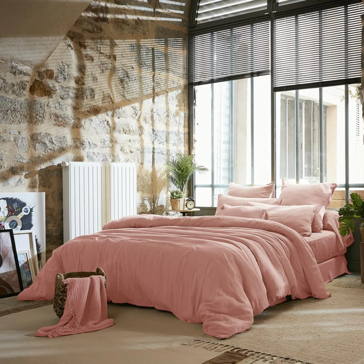Housse de couette gaze de coton (200 x 200 cm) Gaïa Rose pêche
