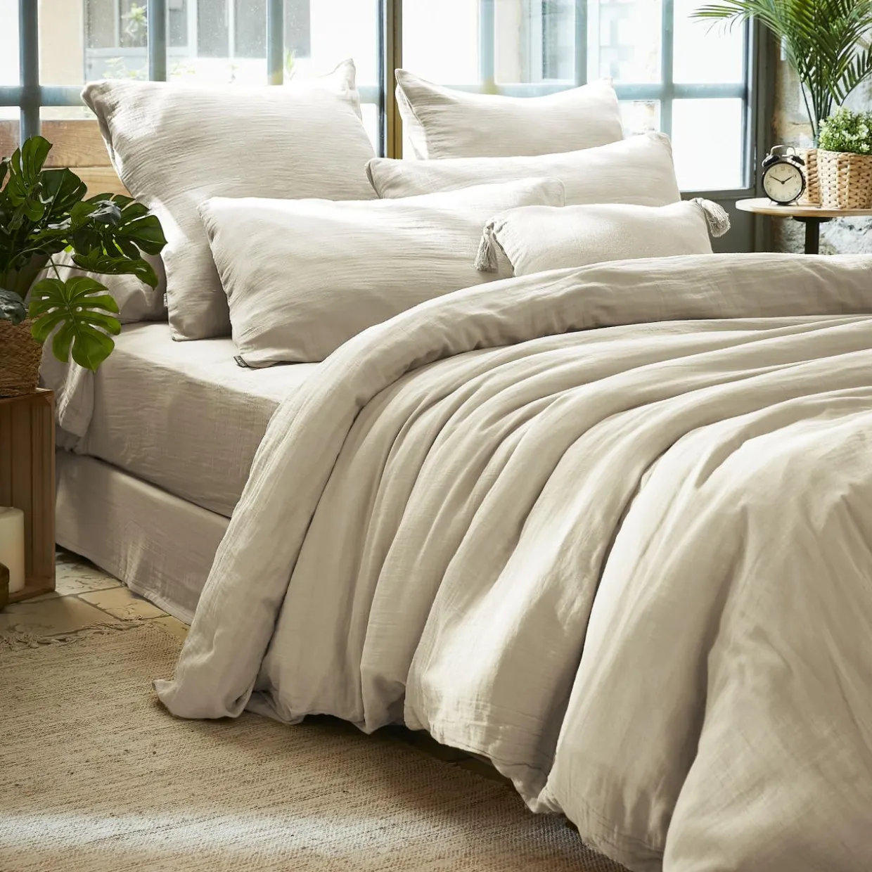Housse de couette gaze de coton (260 x 240 cm) Gaïa Beige pampa