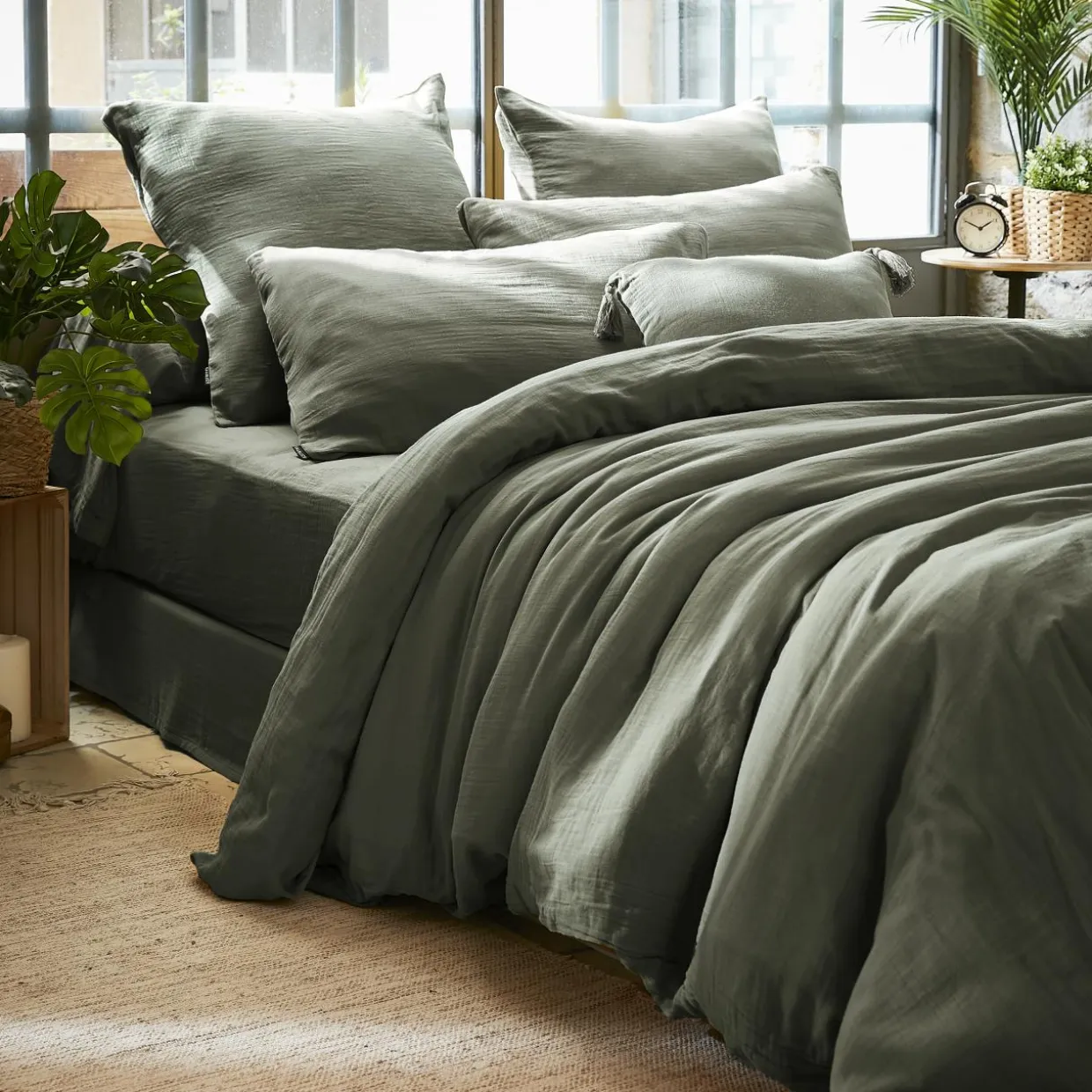 Housse de couette gaze de coton (240 x 220 cm) Gaïa Vert romarin