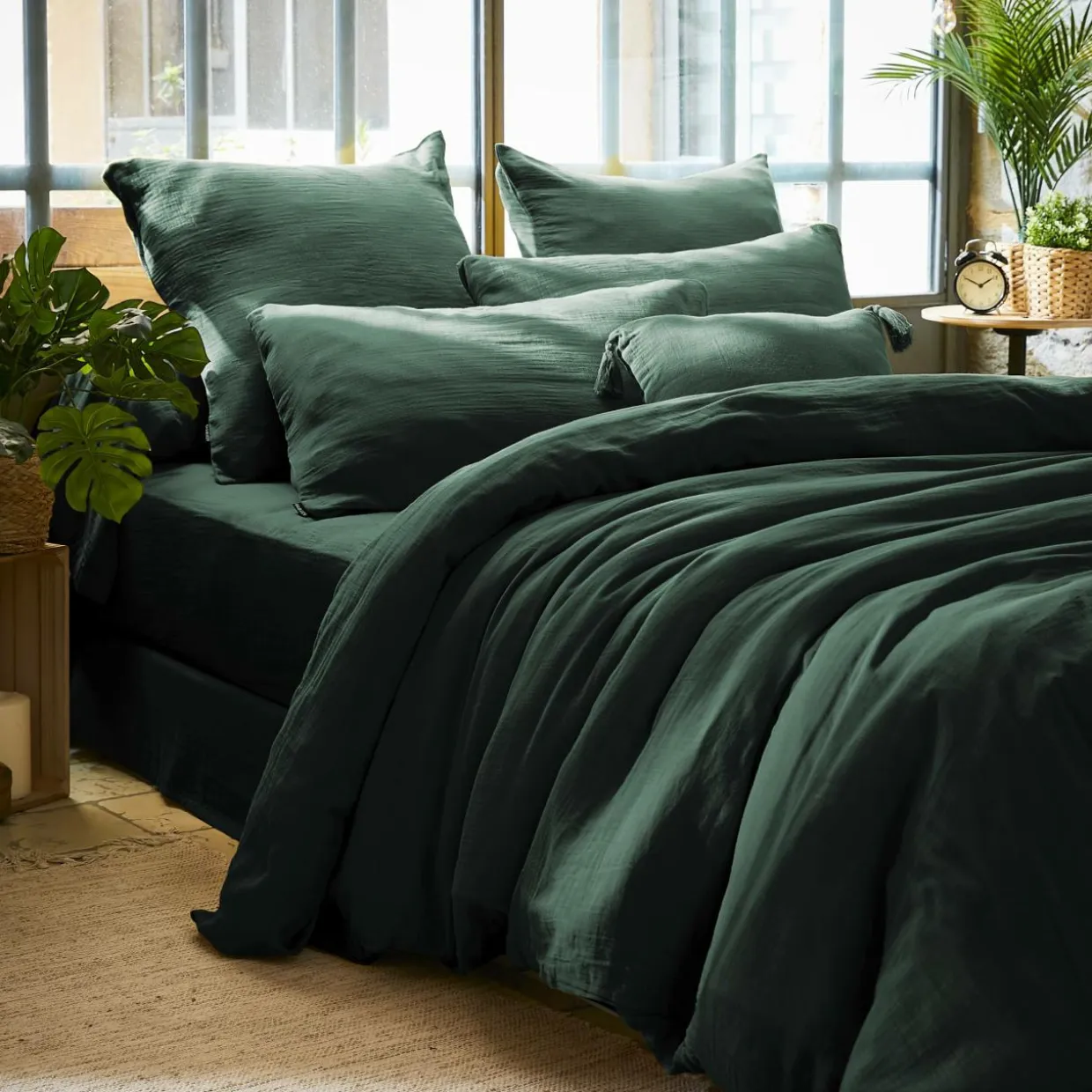 Housse de couette gaze de coton (240 x 220 cm) Gaïa Vert sapin