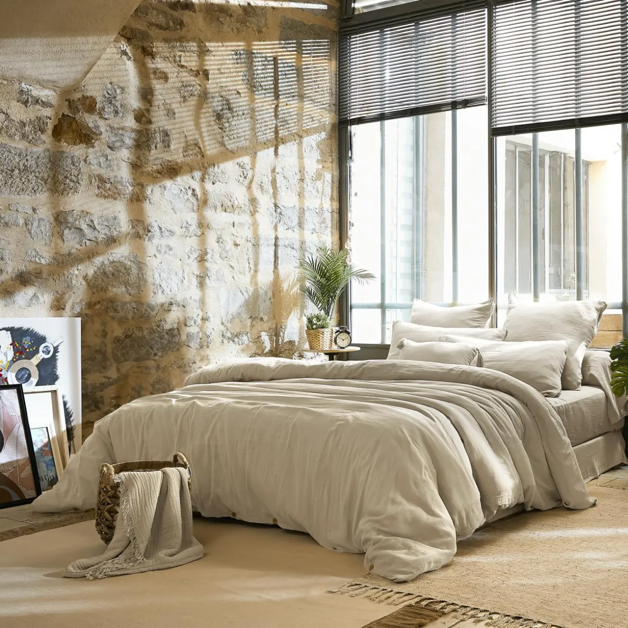 Housse de couette gaze de coton (240 x 220 cm) Gaïa Beige pampa