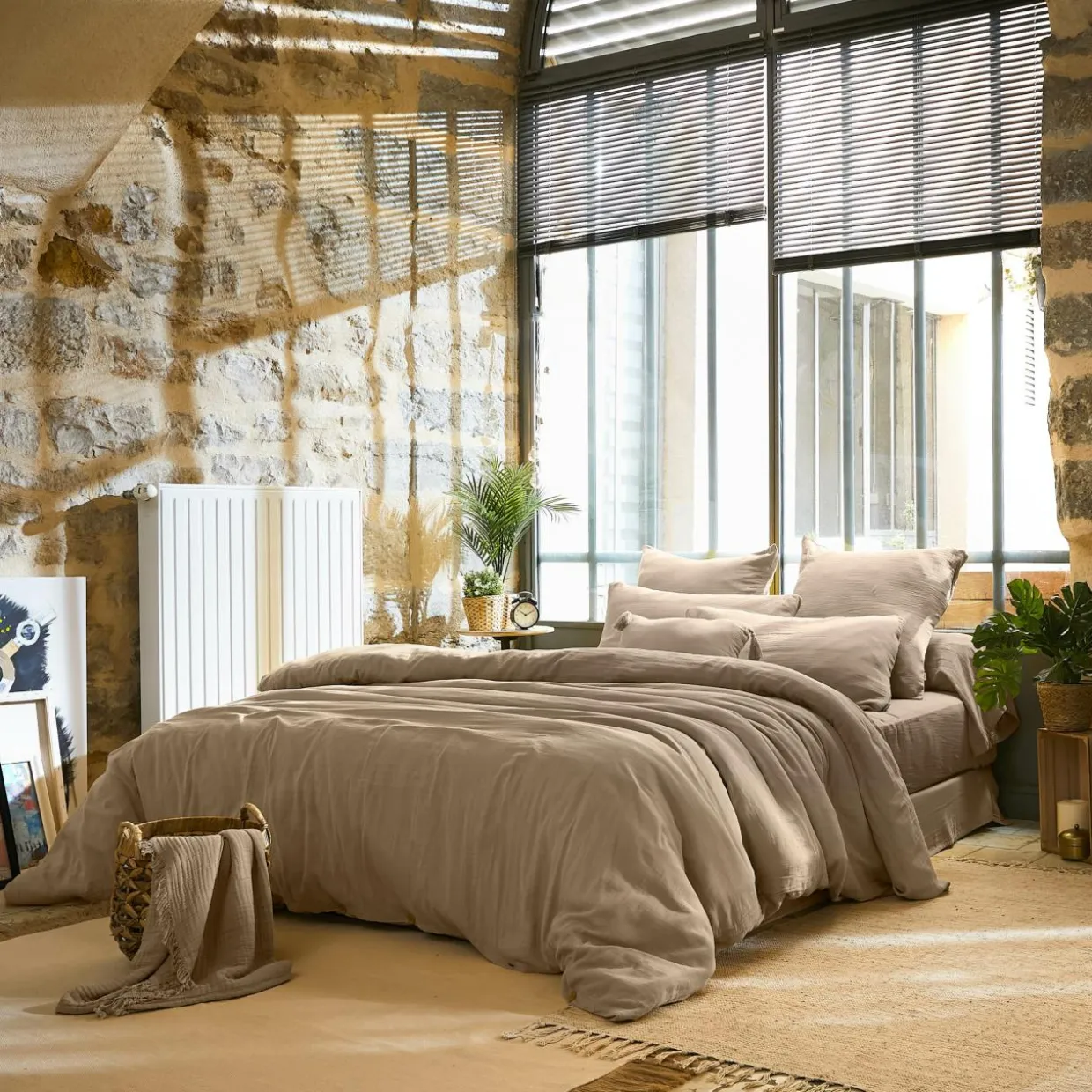 Housse de couette gaze de coton (240 x 220 cm) Gaïa Ficelle