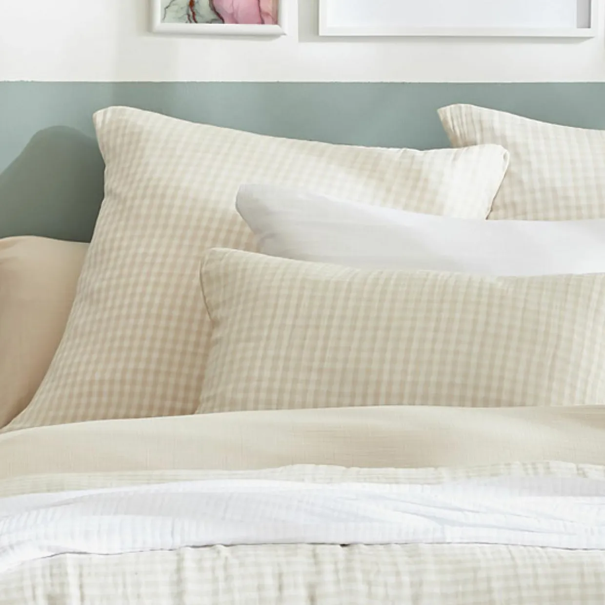 Housse de couette gaze de coton (240 x 220 cm) Gaïa vichy Beige