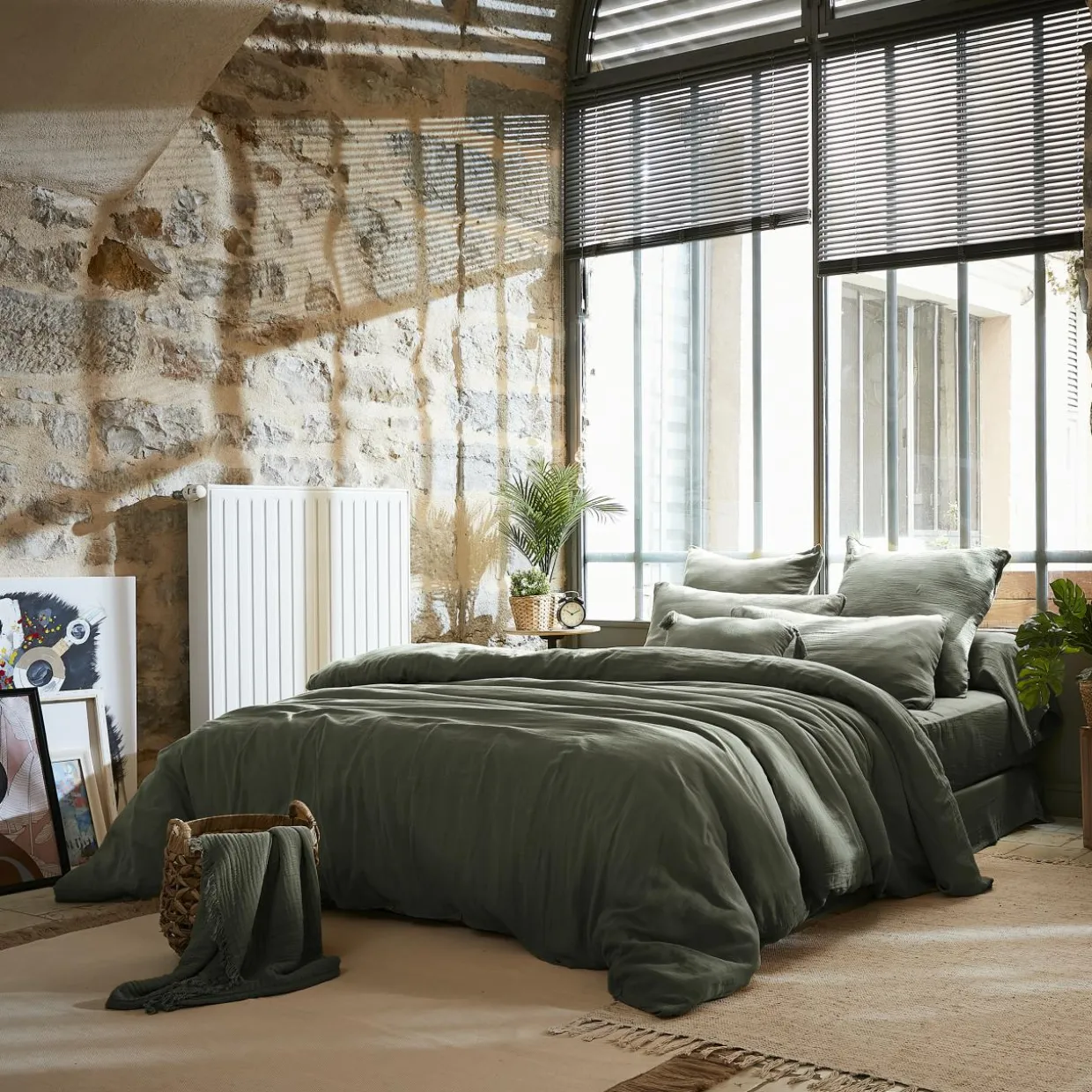 Housse de couette gaze de coton (260 x 240 cm) Gaïa Vert romarin