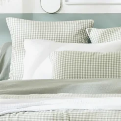 Housse de couette gaze de coton (280 x 240 cm) Gaïa vichy Vert eucalyptus