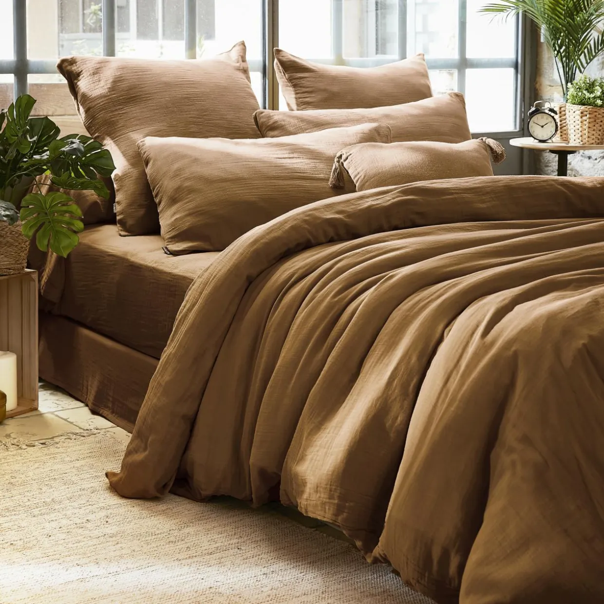 Housse de couette gaze de coton (240 x 220 cm) Gaïa Camel