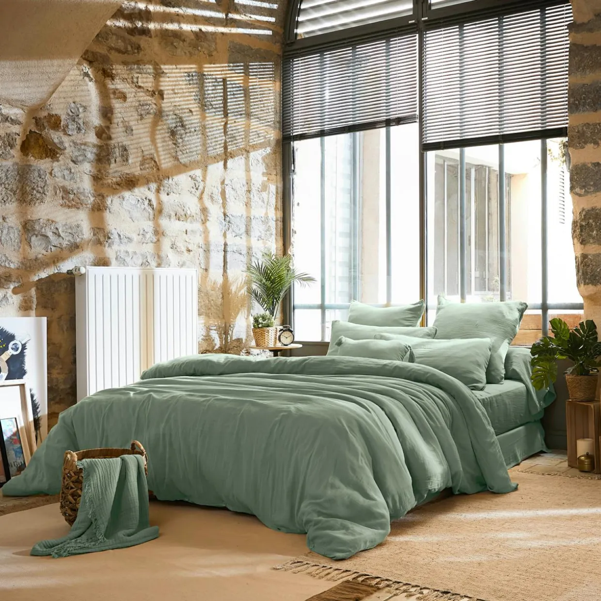 Housse de couette gaze de coton (240 x 220 cm) Gaïa Vert eucalyptus