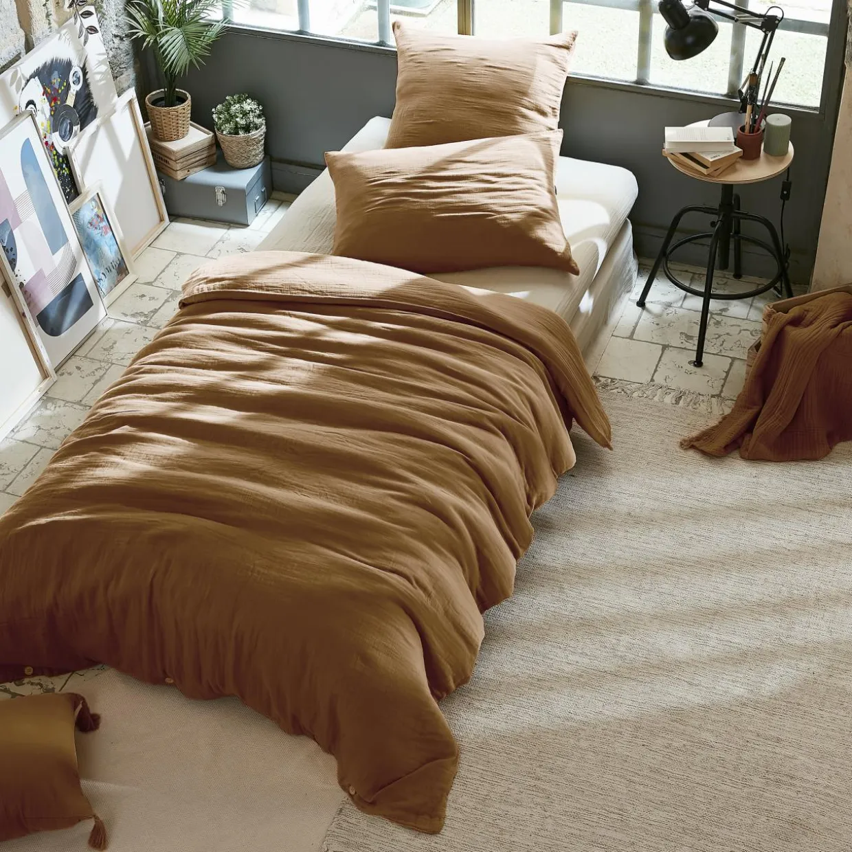 Housse de couette gaze de coton (140 x 200 cm) Gaïa Camel
