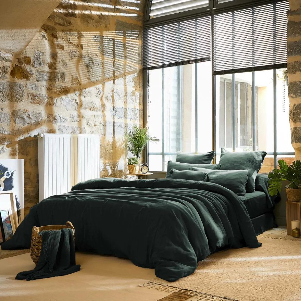 Housse de couette gaze de coton (280 x 240 cm) Gaïa Vert sapin