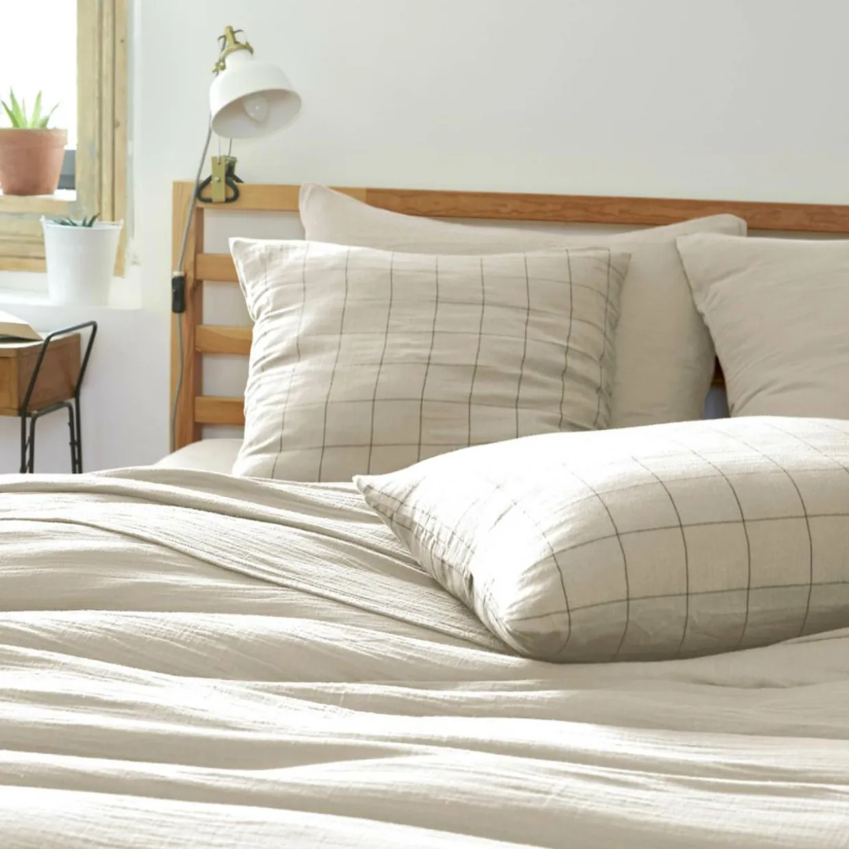 Housse de couette gaze de coton (260 x 240 cm) Gaïa Match Beige pampa