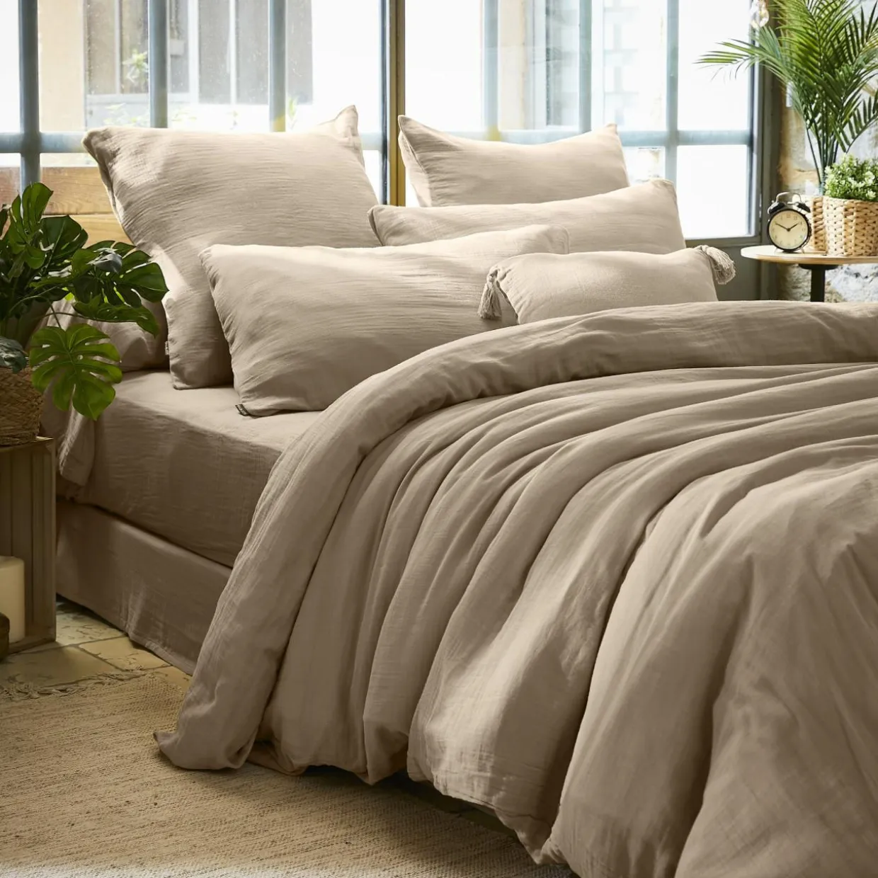 Housse de couette gaze de coton (280 x 240 cm) Gaïa Ficelle