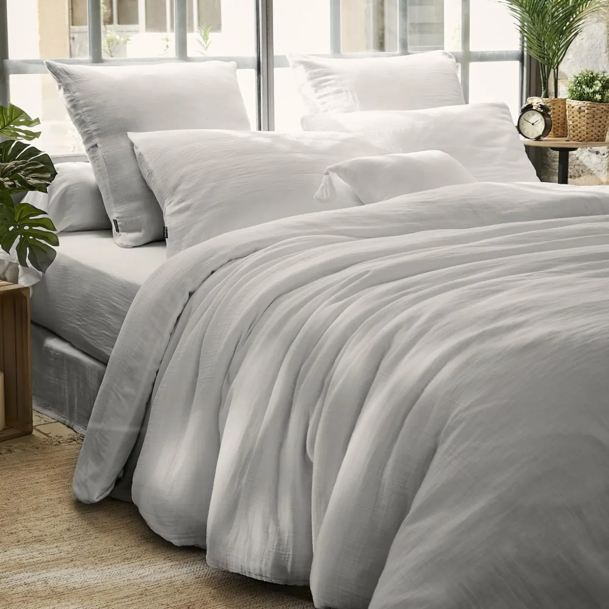 Housse de couette gaze de coton (280 x 240 cm) Gaïa Gris nuage