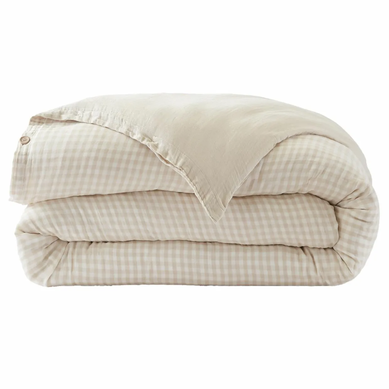 Housse de couette gaze de coton (200 x 200 cm) Gaïa vichy Beige