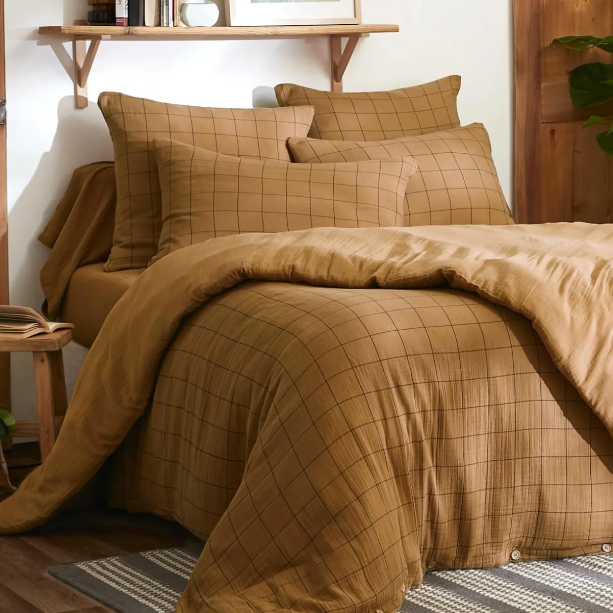 Housse de couette gaze de coton (140 x 200 cm) Gaïa Match Camel
