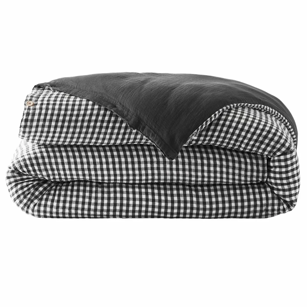 Housse de couette gaze de coton (140 x 200 cm) Gaïa vichy Noir