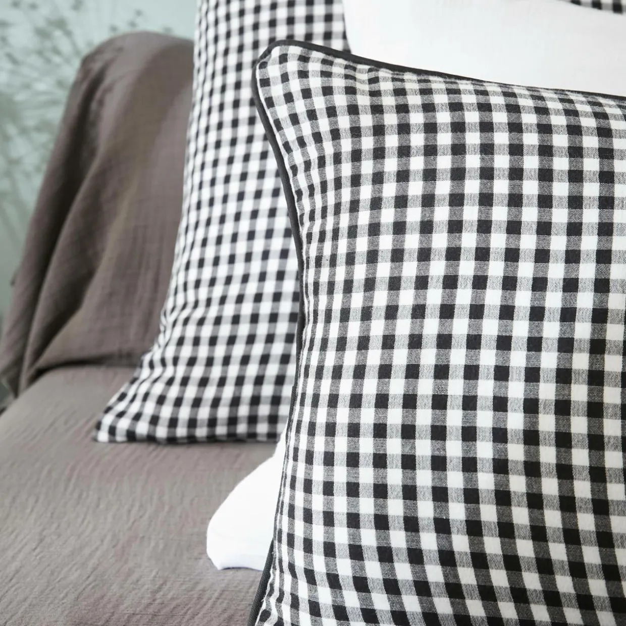 Housse de couette gaze de coton (140 x 200 cm) Gaïa vichy Noir