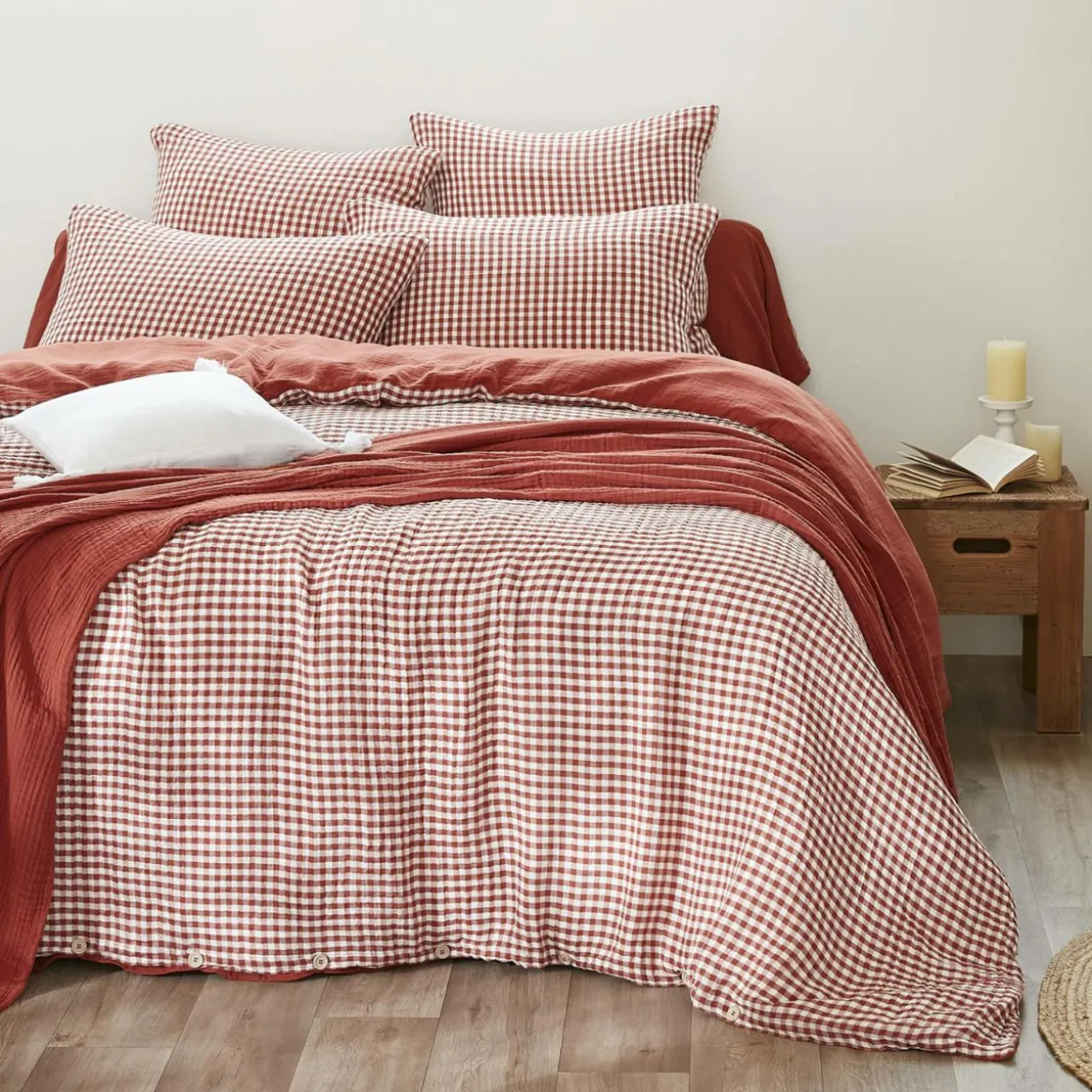 Housse de couette gaze de coton (140 x 200 cm) Gaïa vichy Terracotta