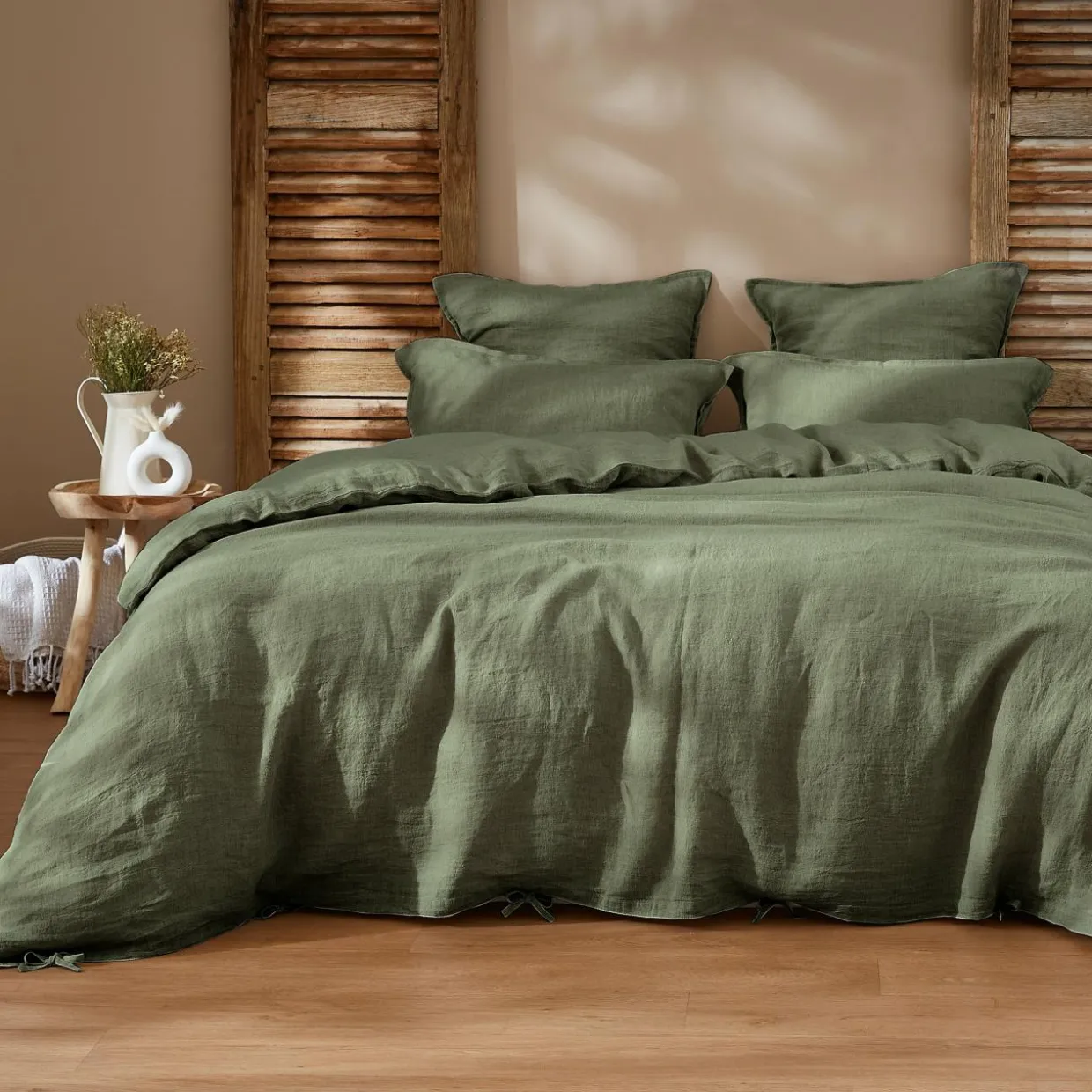 Housse de couette lin lavé (240 x 220 cm) Louise Vert romarin