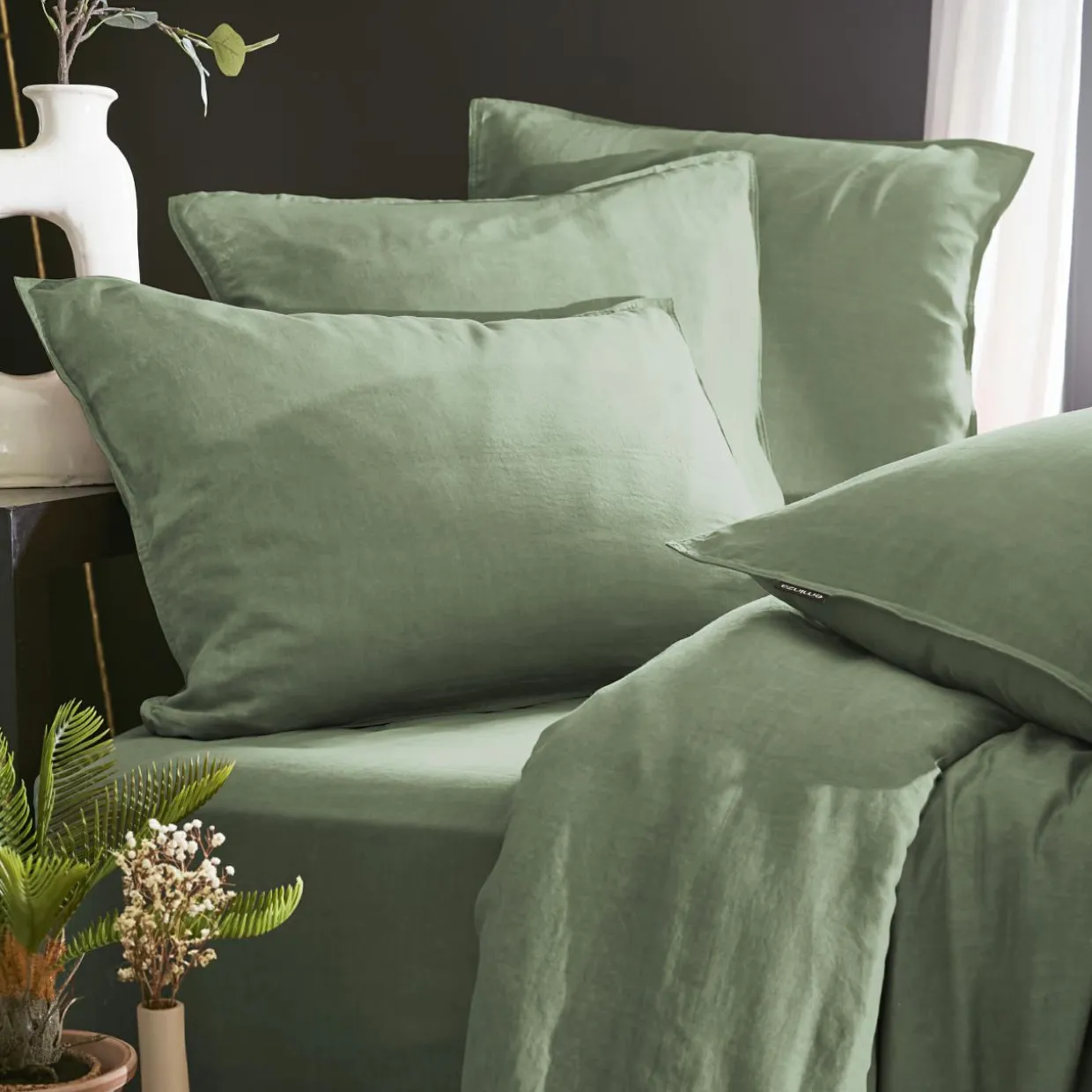 Housse de couette lyocell Tencel™ lavé (280 x 240 cm) Olivia Vert romarin