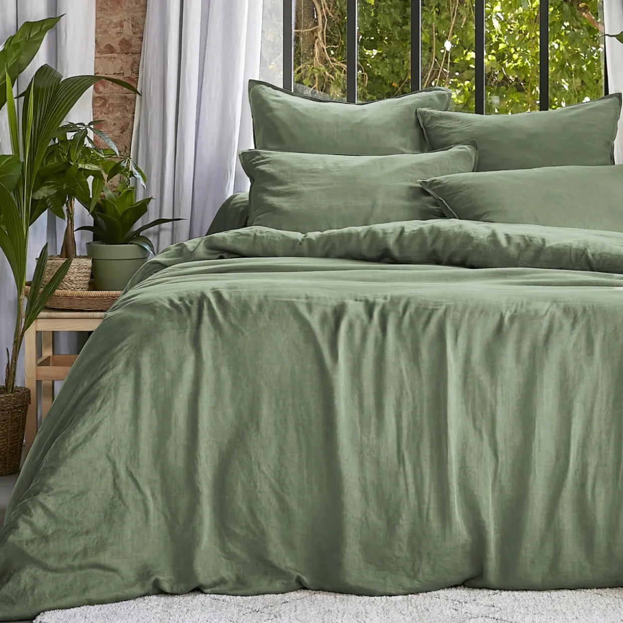 Housse de couette lyocell Tencel™ lavé (260 x 240 cm) Olivia Vert romarin