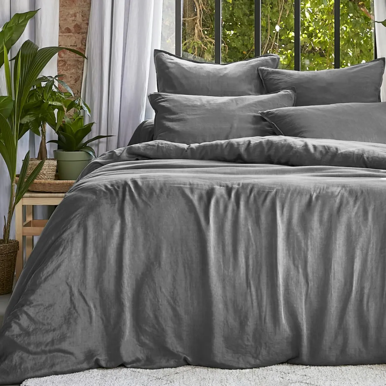 Housse de couette lyocell Tencel™ lavé (280 x 240 cm) Olivia Gris granit