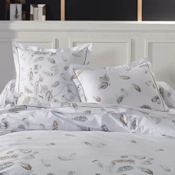 Housse de couette percale de coton (240 x 220 cm) Plumes Grise