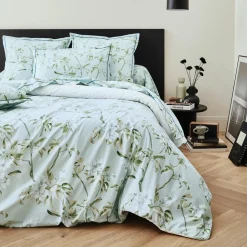 Housse de couette percale de coton (260 x 240 cm) Eléna Nil Verte