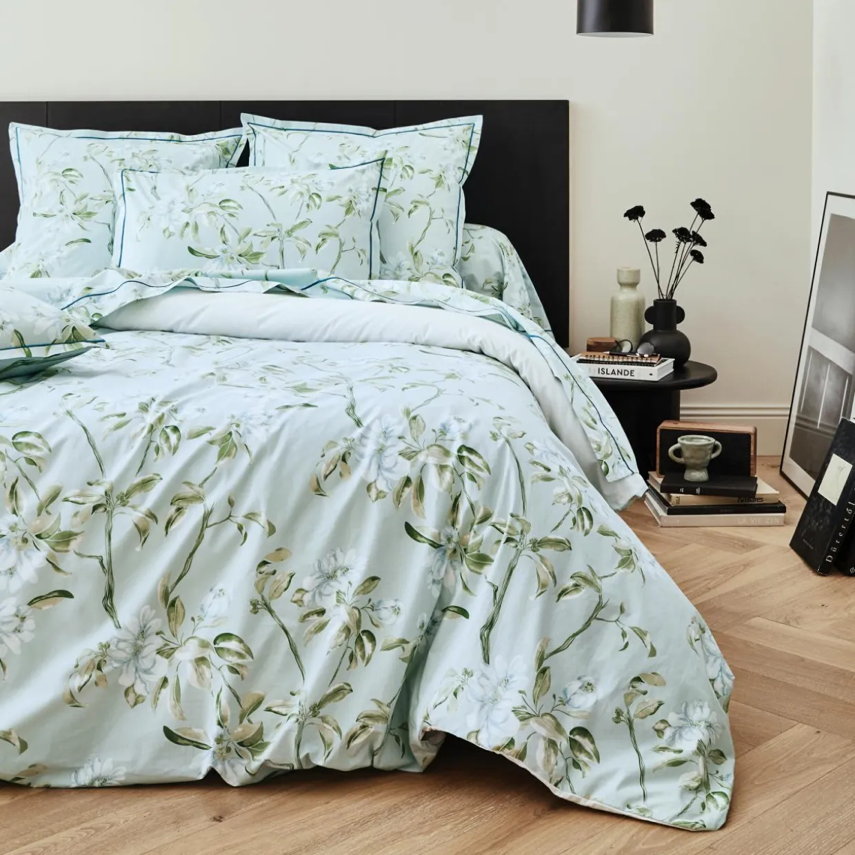 Housse de couette percale de coton (260 x 240 cm) Eléna Nil Verte