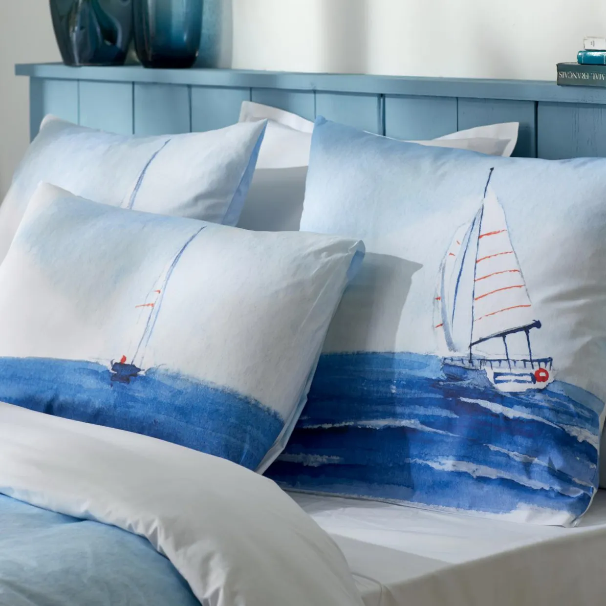 Housse de couette percale de coton (260 x 240 cm) Regate Bleue