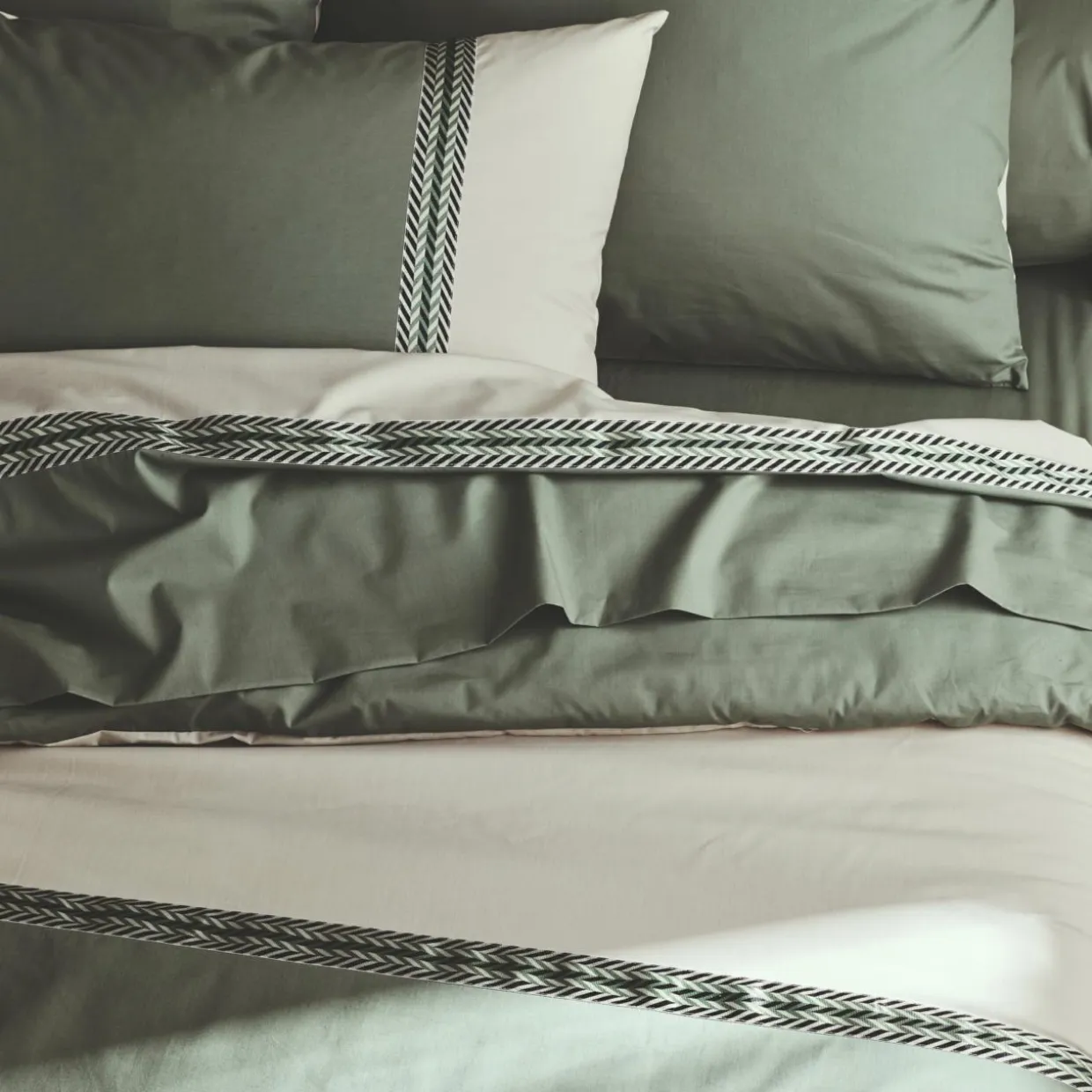 Housse de couette percale de coton (300 x 240 cm) Noa Vert kaki