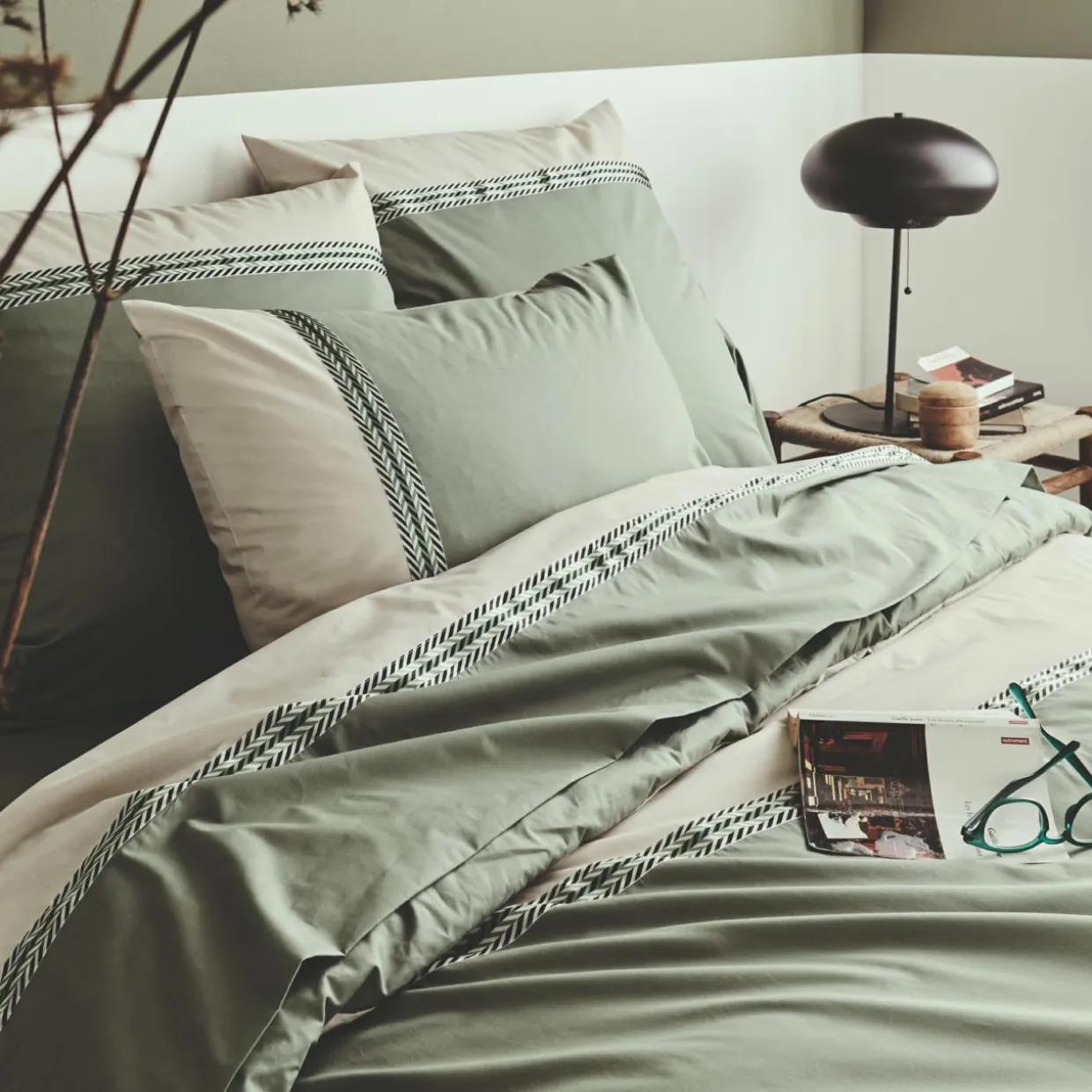 Housse de couette percale de coton (300 x 240 cm) Noa Vert kaki
