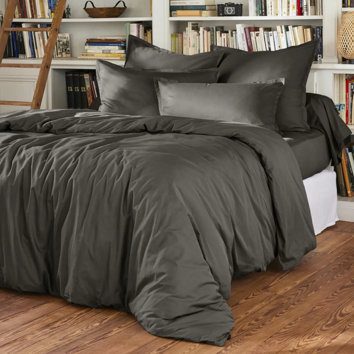 Housse de couette percale de coton (240 x 220 cm) Cali Gris anthracite