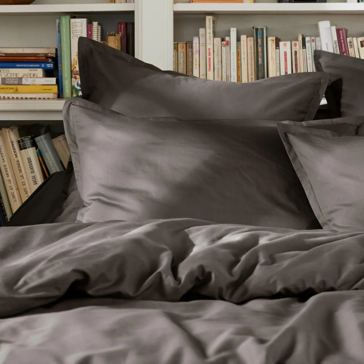 Housse de couette percale de coton (240 x 220 cm) Cali Gris anthracite